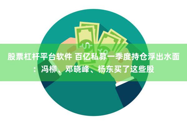 股票杠杆平台软件 百亿私募一季度持仓浮出水面：冯柳、邓晓峰、杨东买了这些股